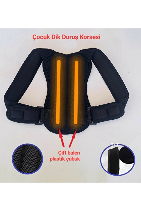 Ankaflex Siyah 18-35kg Çocuk Dik Duruş Korsesi Balenli Korse Bel Sırt Korsesi Kambur Korsesi