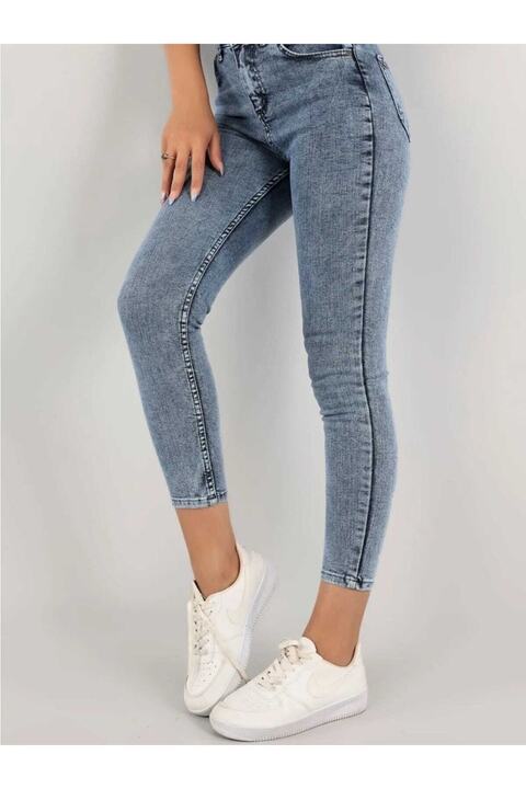 geenz manifacture Yüksek Bel Kar Yıkama Açık Mavi Skinny Jeans Pantolon