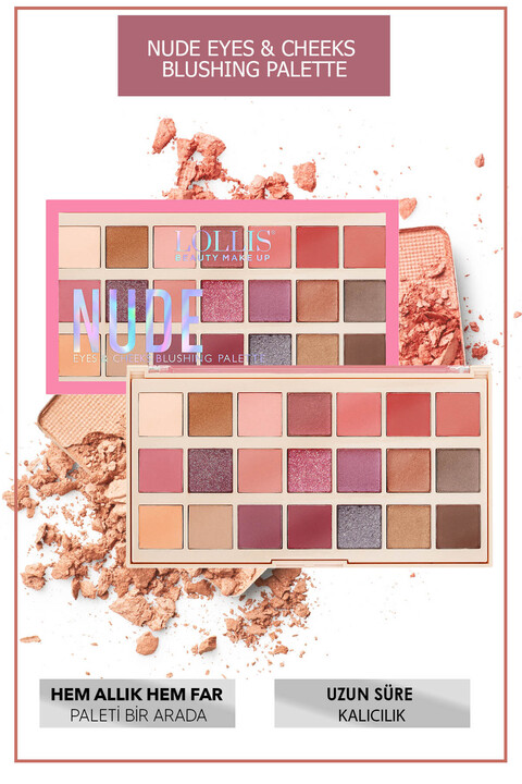 Lollis Nude Far ve Allık Paleti 21 Renk Makyaj Paleti Eyeshadow & Blush Palette