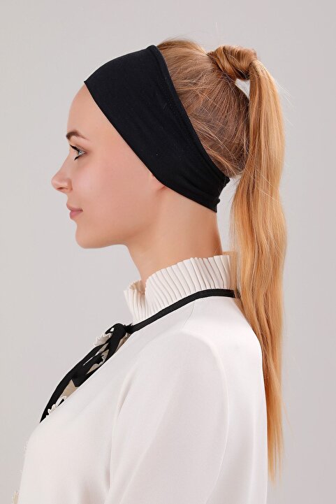 Melodi Scarf Kadın Tesettür Sihirli Yapışkanlı Kaymayan Bandana Spor Bone Siyah