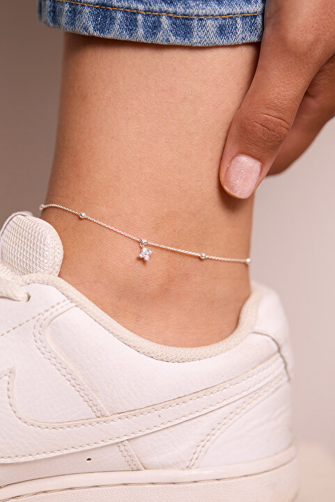 Elika Silver 925 Ayar Gümüş Top Zincirli Zirkon Taşlı Minimal Halhal