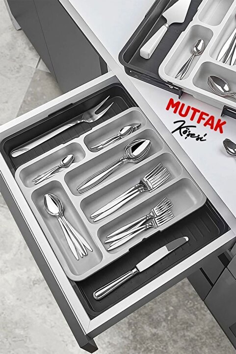 Mutfak Köşesi Çift Taraflı Uzayabilen Pratik Çekmece Içi Kaşıklık  Organizer