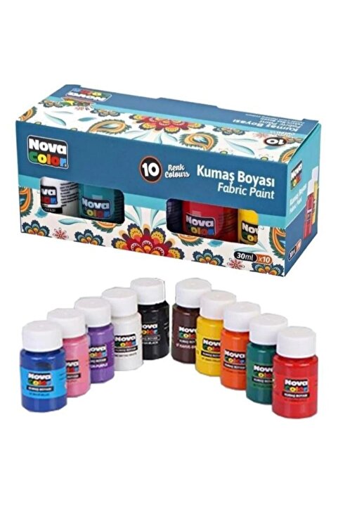 nova color Fabric Painting Colours Kumaş Boyası tüp 30 ml 10 Adet Renk Set Kıyafet Elbise Çanta Ayakkabı Boyası