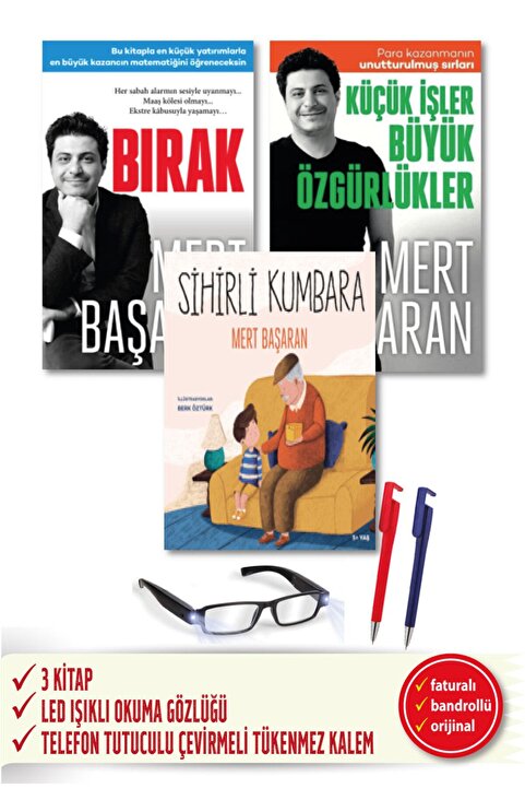 Butik Yayıncılık MERT BAŞARAN 3 KİTAP SET (Sihirli Kumbara+ Bırak+ Küçük İşler Büyük Özgürlükler)+Okuma gözlüğü