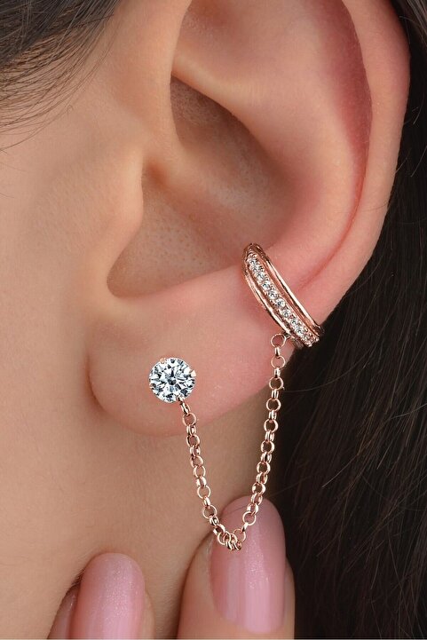 jelux silver Gümüş 925 Ayar Zirkon Taşlı Kıkırdak Rose Küpe