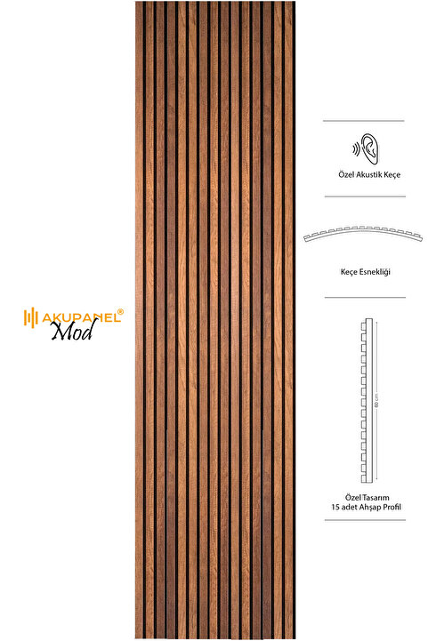 Akupanel Mod14 60x245 Cm Ceviz Rengi Akustik Ahşap Duvar Paneli
