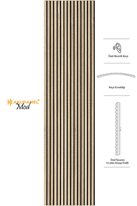 Akupanel Mod14 60x245 Cm Meşe Renk Akustik Ahşap Duvar Paneli