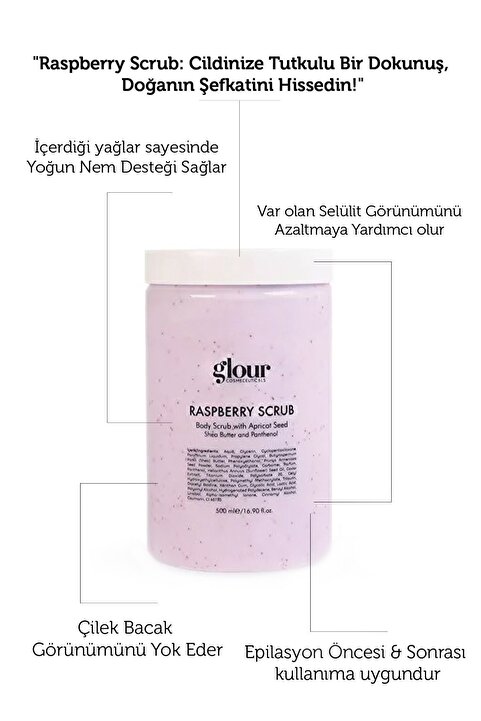 GLOUR Ahududu Özlü Selülit Peelingi 500 ml + Anti Aging Serum Hediyeli