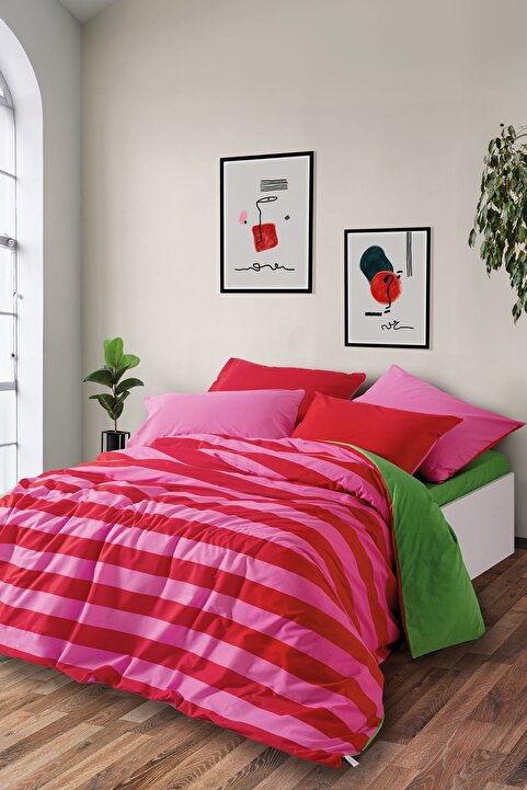Cozy Home Popping Colors Çift Kişilik Lastikli Çarşaflı Nevresim Takımı Cherie Yeşil
