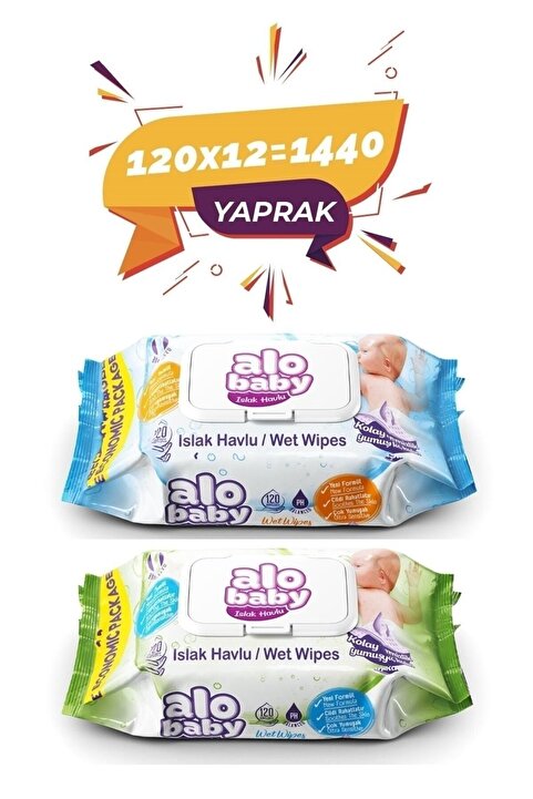 Alobaby Alo BabyAlo Baby Ekopack Islak Havlu 120’LI x 12 Toplam 1440 Adet