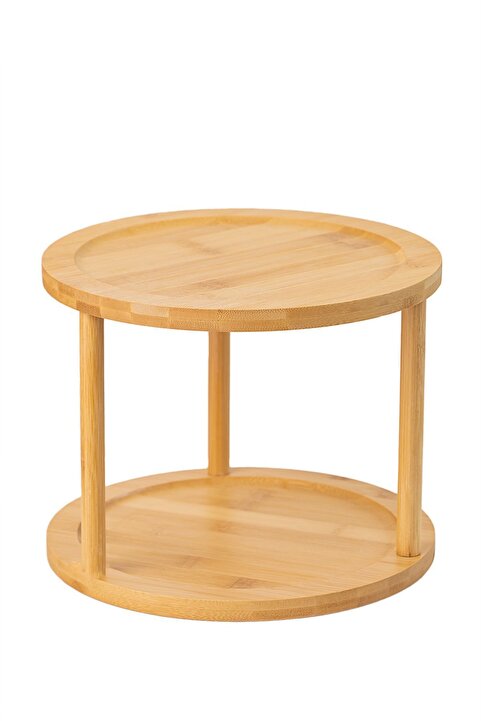 Porsima M9263-35 360° Döner Standlı Bambu Sunumluk Organizer-2 Katlı Baharatlık Düzenleyici Stand