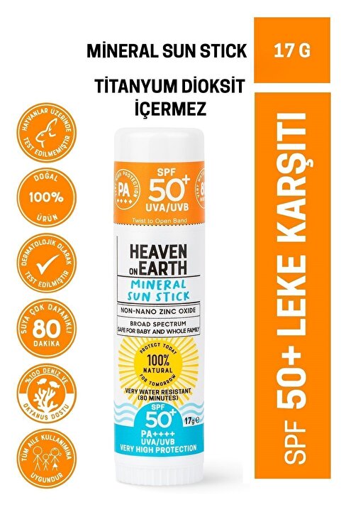 Heaven on Earth Spf 50 Leke Karşıtı %100 Doğal Organik Mineral Güneş Stick Nemlendirici Uva Uvb Çok Yüksek Koruma