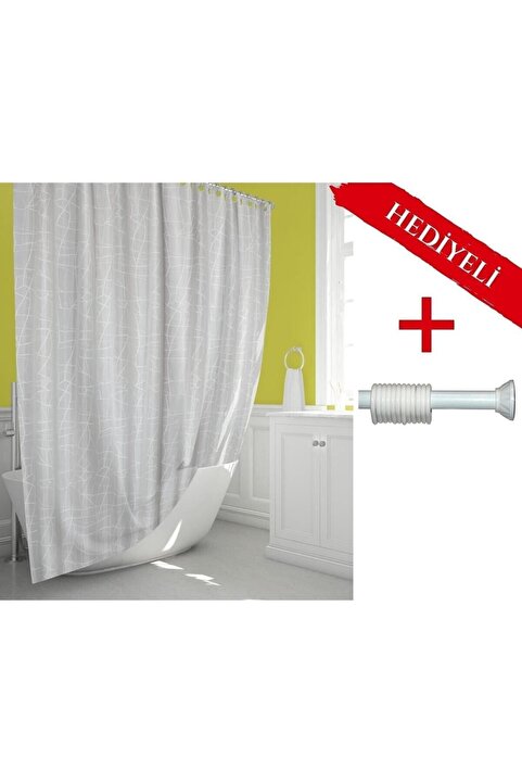 Tropikhome Mermer Desen Banyo Perdesi Askı Aparatı Hediyeli Polyester Kumaş Plastik C Halkalı Duş Perdesi