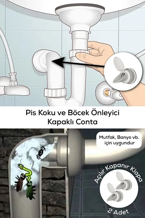 Vienev 2 Adet Lavabo Koku Haşere Giderici Çekvalflı Adaptör Conta