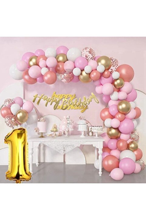 Bkmc 50 Adet Adet Balon Lüks Pembe Rose Gold 1 Yaş Balon Seti