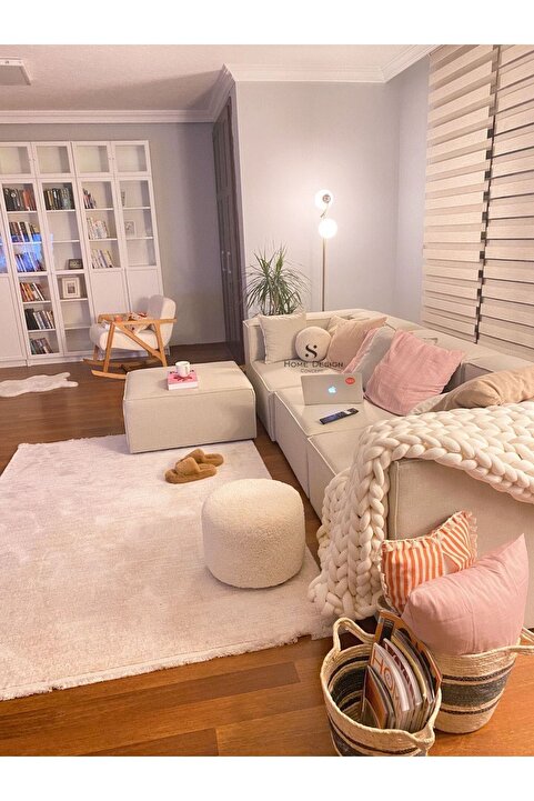 S Home Design Concept Frida 4 Modül Pofidik Modüler Kanepe L Köşe Koltuk Takımı, Keten, Kırık Beyaz 295x190 Cm