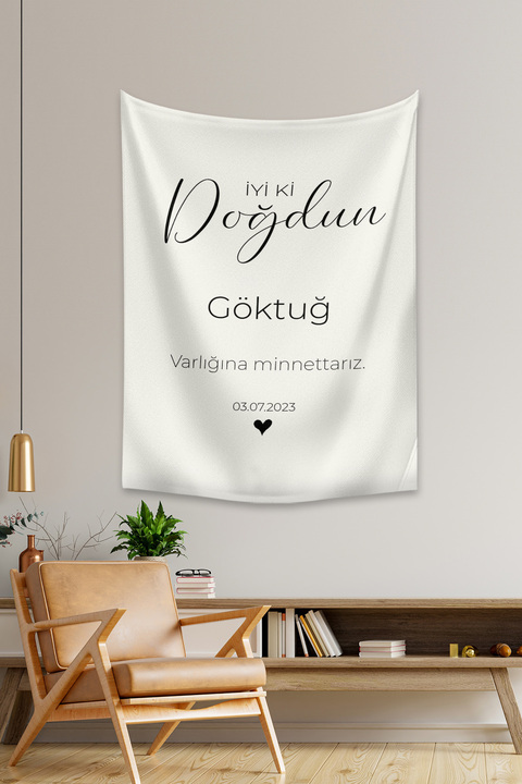 Vagonik Kişiye Özel Doğum Günü Happy Birthday Duvar Örtüsü Duvar Halısı Birinci Kalite Kumaş