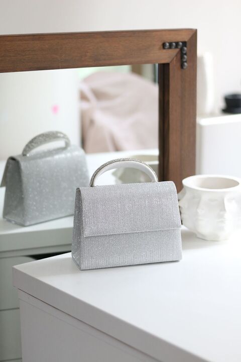 Moom Bag Kadın Simli Silver Taş Tutma Detaylı Abiye Omuz Çantası