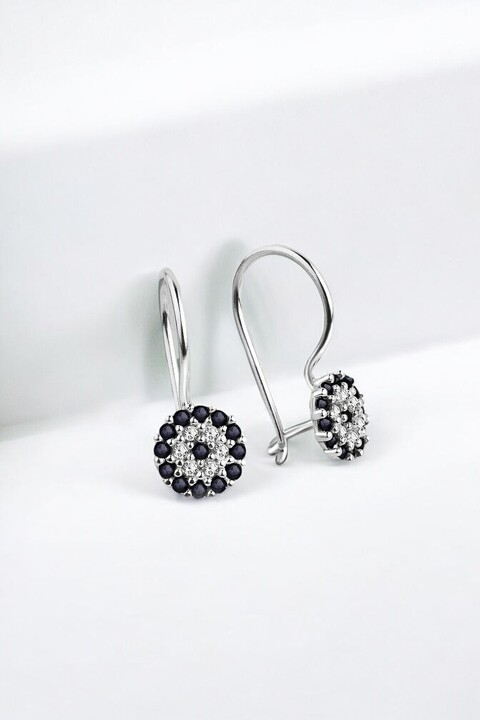jelux silver Gümüş 925 Ayar 7 Mm Mengeçli Safir Taşlı Çocuk Nazar Küpe