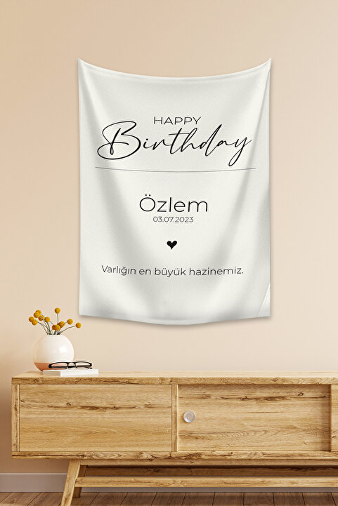 Vagonik Kişiye Özel Doğum Günü Happy Birthday Duvar Örtüsü Duvar Halısı Birinci Kalite Kumaş