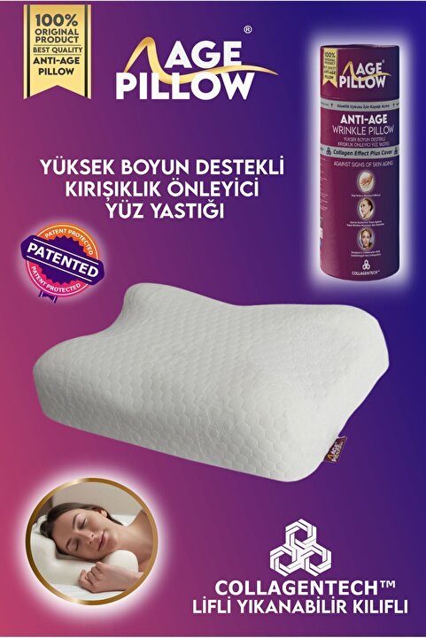 AGE PILLOW Anti Age Kırışıklık Önleyici Güzellik Yastığı - Ortopedik Yüksek Boyun Destek Collagentech Patentli
