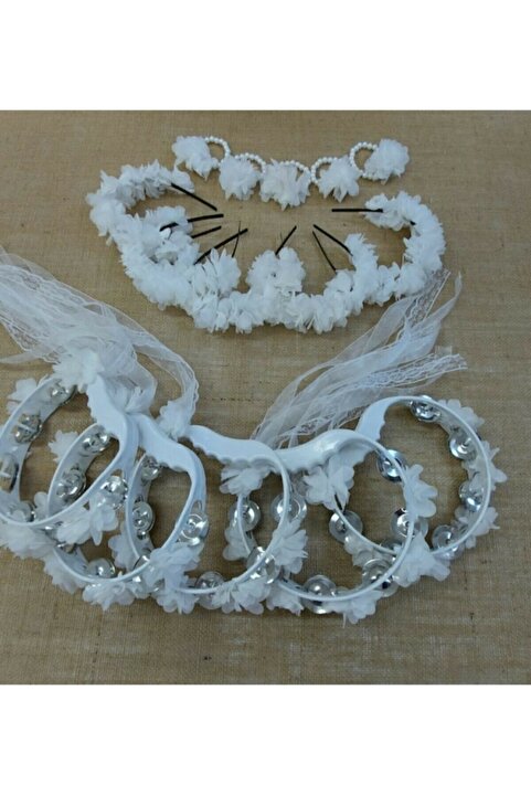Genel Markalar Kına Tacı Süslü Tef Nedime Bilekliği Seti Beyaz Kına Seti Beyaz – Kına Eğlence Aksesuarı – Kına Eğl