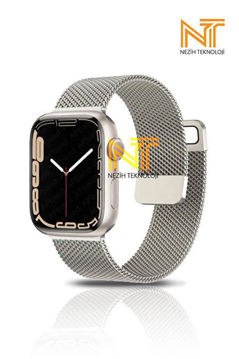 Nezih Case Watch Seri 5/6/7/8/9/se 38/40/41mm Seri 10 42 / Seri 11 42mm Uyumlu Starlight Hasır Metal Kordon