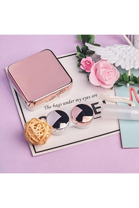 Singularis Rose Aynalı Seyahat Lens Kutusu - Solüsyon Kabı, Cımbız, Vantuz Aparatı, L-r Lens Hazneleri