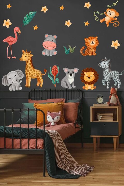 Sticker Sepetim Minik Safari Sevimli Hayvanlar Iı Sulu Boya Cam, Dolap, Kapı Sticker, Çocuk Odası Duvar Sticker