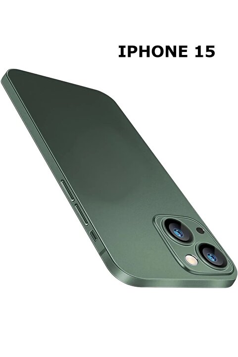 HyperAge iPhone 15 Kılıf Ultra Ince Mat Yüzeyli Elden Kaymaz Kamera Korumalı Kapak Yarı Şeffaf Yeşil
