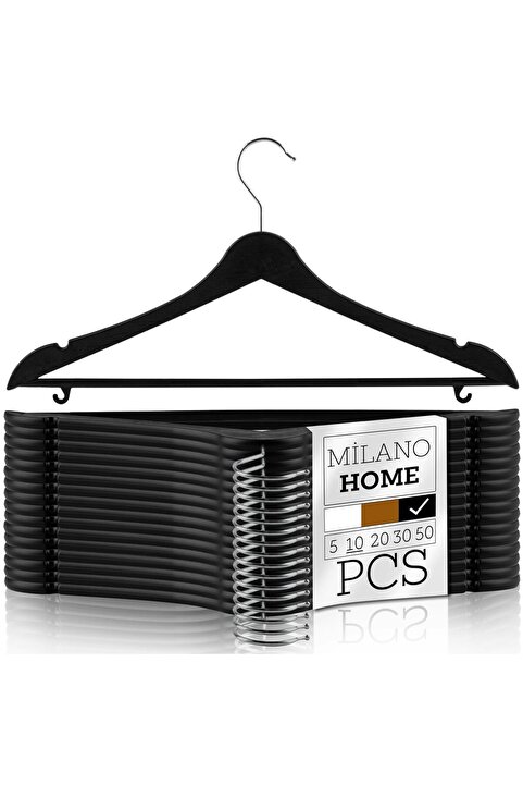 MİLANO HOME Ahşap Görünümlü Plastik Siyah Kıyafet Elbise Askısı Askılığı Gömlek Askısı Pantolon Askısı 10'lu