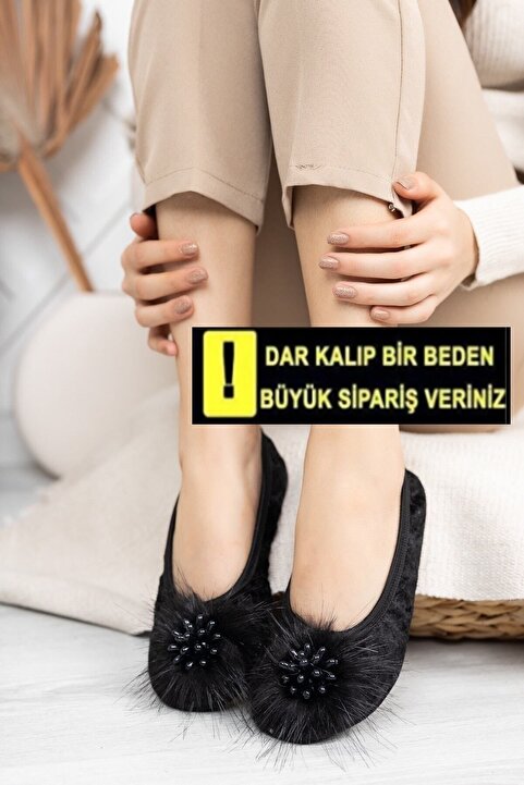 Modafırsat Siyah Kadın Pisi Patik Terlik Katlanabilir Çantada Taşınabilir Ev Babeti Kaymaz Ses Yapmaz Taban
