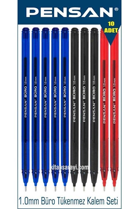 Pensan Büro 1.0 mm Tükenmez Kalem Seti 10 Adet