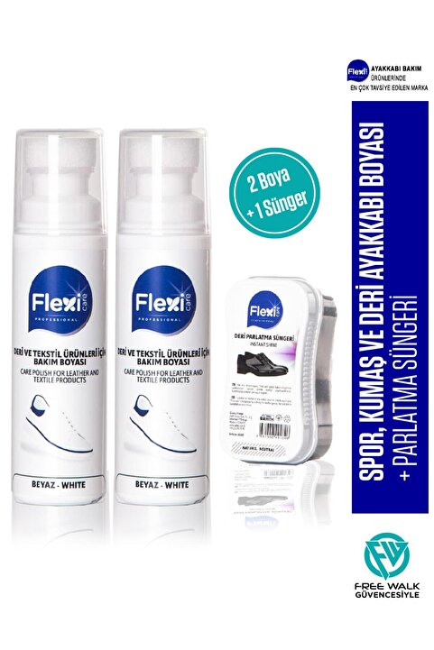 FLEXİCARE Spor Beyaz Deri Ve Kumaş Ayakkabı Boyası Bakımı 75 Ml. X 2 Adet Deri Parlatma Süngeri