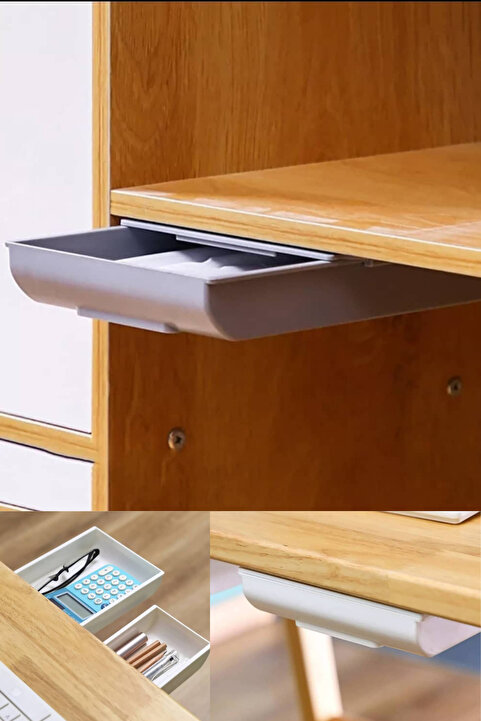 Granvex Gizli Çekmece Masa Altı Yapışkanlı Makyaj Kutusu Para Saklama Kalem ,fırça Takı Organizeri Büyük Boy