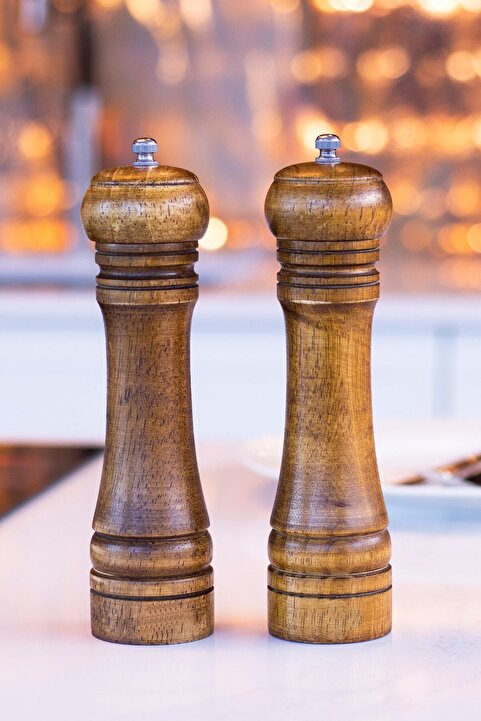 Jet's Home 2'li Set Masterchef Tuz Karabiber Değirmeni Baharat Öğütücü Ceviz Ahşapı 21 Cm