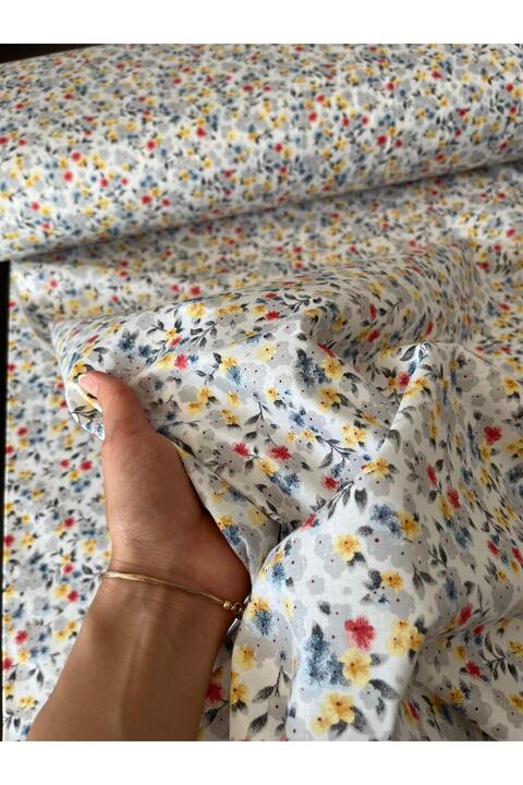 KAMİZ %100 Pamuk Poplin Kumaş- Nevresim-Çarşaf-Yastık Kılıfı-Elbise-Çanta- 240 Cm Geniş En Gri Çiçek