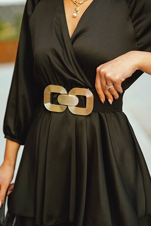 Fiori Gold Tokalı Geçmeli Elastik Kadın Kemeri, Ceket Kemeri, Gömlek Kemeri, Elbise Kemeri