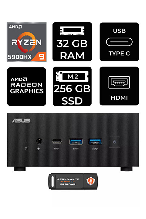 ASUS ExpertCenter PN52 R9-5900HX 32GB RAM 256GB SSD FDOS MİNİ MASAÜSTÜ PC & PER4 BELLEK