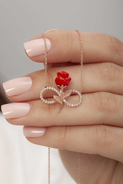 Silvano Jewelry 925 Ayar Güllü Sonsuzluk Rose Gümüş Kolye