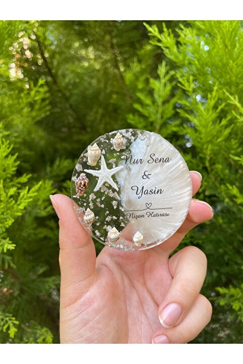 TURKAFONE Deniz Yıldızı Ve Deniz Kabuğu Gümüş Epoksi Magnet (5 ADET) Söz, Nişan, Nikah, Düğün Organizasyon