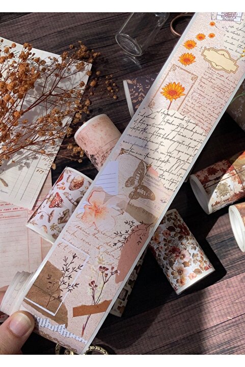 Hume Craft Kolaj Scrapbook Temalı Washi Bant 2 Metre Bullet Journal ve Scrapbook İçin