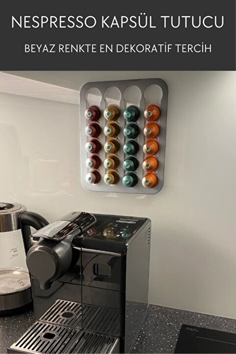 Nosa Mall Nespresso Ve Starbucks Uyumlu Duvar Tipi Kapsül Kahve Standı Tutacağı Beyaz Kapsül Tutucu Kapsül