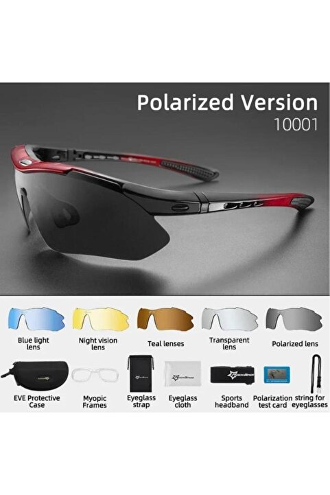 Schulzz Rockbros Polarize %100 Uv Korumalı Kırmızı 5 Lensli Bisiklet Spor Dağ Kayak Gözlüğü