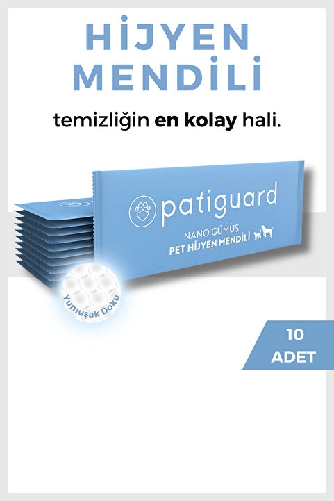 Patiguard Pet Hijyen Mendili Kedi Köpek Evcil Hayvan Koku Giderici Pati Tüy Kulak Temizlik Islak Havlu 10 Adet