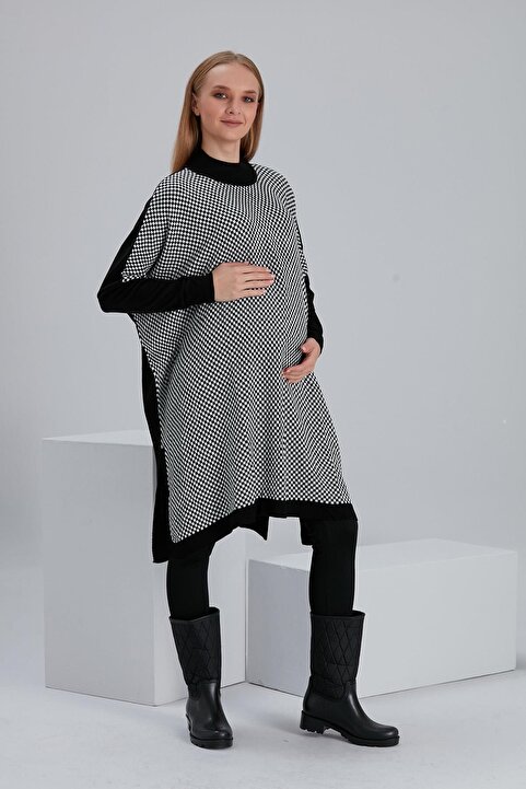 LİYACA Regular Fit Hamile Tunik Panço Kareli Akrilik örgü