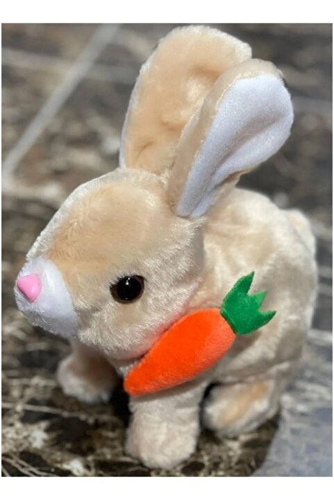 Retoys Pilli Sesli Zıp Zıp Yürüyen Havuçlu Tavşan Peluş Oyuncak 15cm
