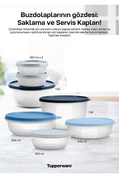 Tupperware Beyaz Saklama , Taşıma ve Servis Kabı Seti 7 li