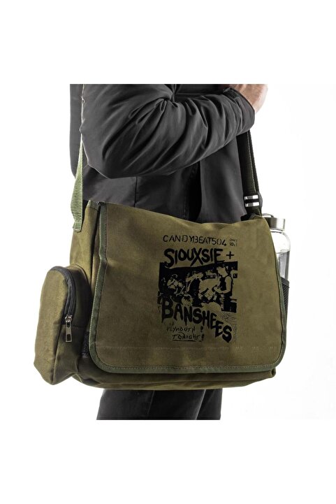 DESTİNE Day Light Siouxsie Banshees Baskılı Unisex Yeşil Postacı Çantası