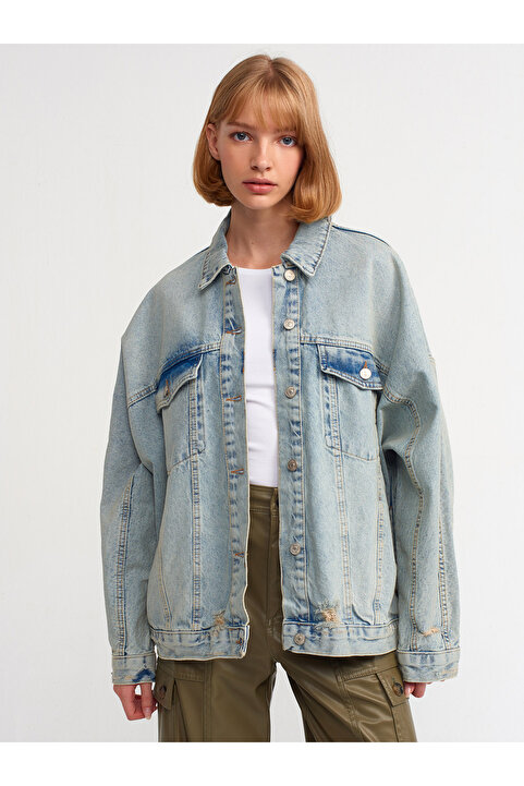 Dilvin 65331 Yarasa Kol Kar Yıkama Mont-Mavi
